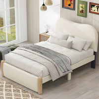 Beige Twin Size Upholstered Platform Bed With Sturdy Wooden Legs