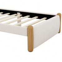 Beige Twin Size Upholstered Platform Bed With Sturdy Wooden Legs