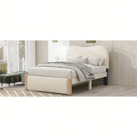 Beige Twin Size Upholstered Platform Bed With Sturdy Wooden Legs