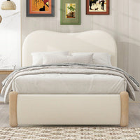 Beige Twin Size Upholstered Platform Bed With Sturdy Wooden Legs