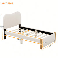 Beige Twin Size Upholstered Platform Bed With Sturdy Wooden Legs