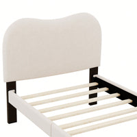 Beige Twin Size Upholstered Platform Bed With Sturdy Wooden Legs