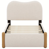 Beige Twin Size Upholstered Platform Bed With Sturdy Wooden Legs
