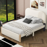 Stylish Full Size Upholstered Platform Bed With Sturdy Wood Legs In Beige Finish