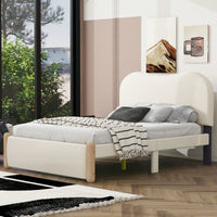 Stylish Full Size Upholstered Platform Bed With Sturdy Wood Legs In Beige Finish