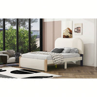 Stylish Full Size Upholstered Platform Bed With Sturdy Wood Legs In Beige Finish