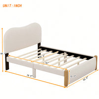 Stylish Full Size Upholstered Platform Bed With Sturdy Wood Legs In Beige Finish