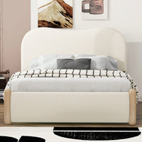 Stylish Full Size Upholstered Platform Bed With Sturdy Wood Legs In Beige Finish