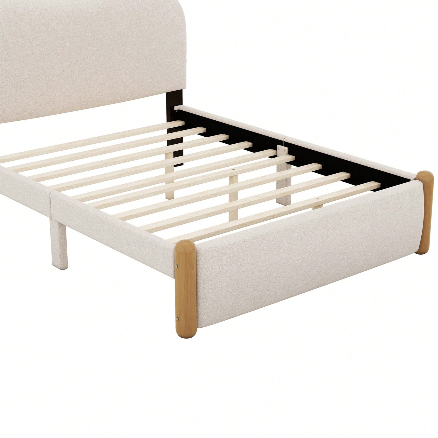 Stylish Full Size Upholstered Platform Bed With Sturdy Wood Legs In Beige Finish