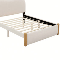 Stylish Full Size Upholstered Platform Bed With Sturdy Wood Legs In Beige Finish