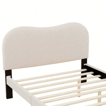 Stylish Full Size Upholstered Platform Bed With Sturdy Wood Legs In Beige Finish