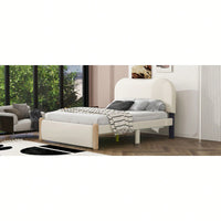 Stylish Full Size Upholstered Platform Bed With Sturdy Wood Legs In Beige Finish