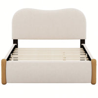 Stylish Full Size Upholstered Platform Bed With Sturdy Wood Legs In Beige Finish