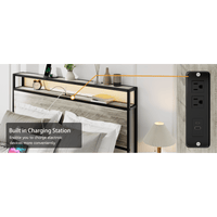 Upholstered Queen Platform Bed Frame With Storage Drawers, USB Charging Station, And Metal Slat Support - Dark Grey, No Box Spring Required