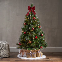 4.5' Glittering Mixed Bristle Hinged Christmas Tree With Red Berries, Pine Cones, And 200 Clear Lights - 407 Tips For Festive Elegance