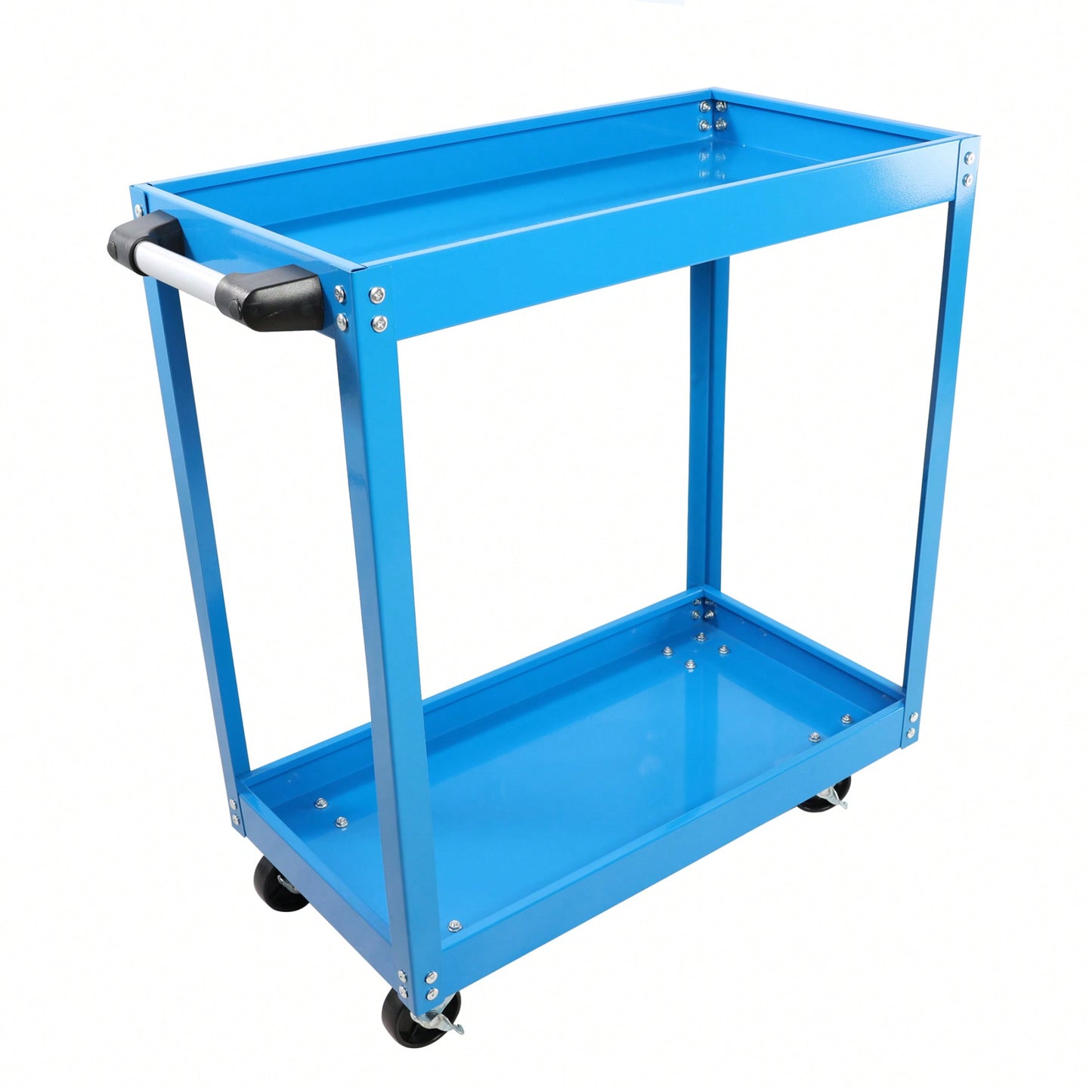 Heavy-Duty Lockable Steel Tool Cart on Wheels 400 LBS Capacity Dual Layer Blue Utility Cart for Garage Workshop Warehouse