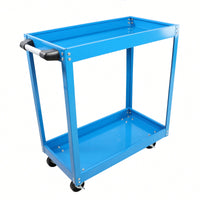 Heavy-Duty Lockable Steel Tool Cart on Wheels 400 LBS Capacity Dual Layer Blue Utility Cart for Garage Workshop Warehouse