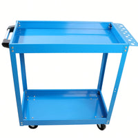 Heavy-Duty Lockable Steel Tool Cart on Wheels 400 LBS Capacity Dual Layer Blue Utility Cart for Garage Workshop Warehouse