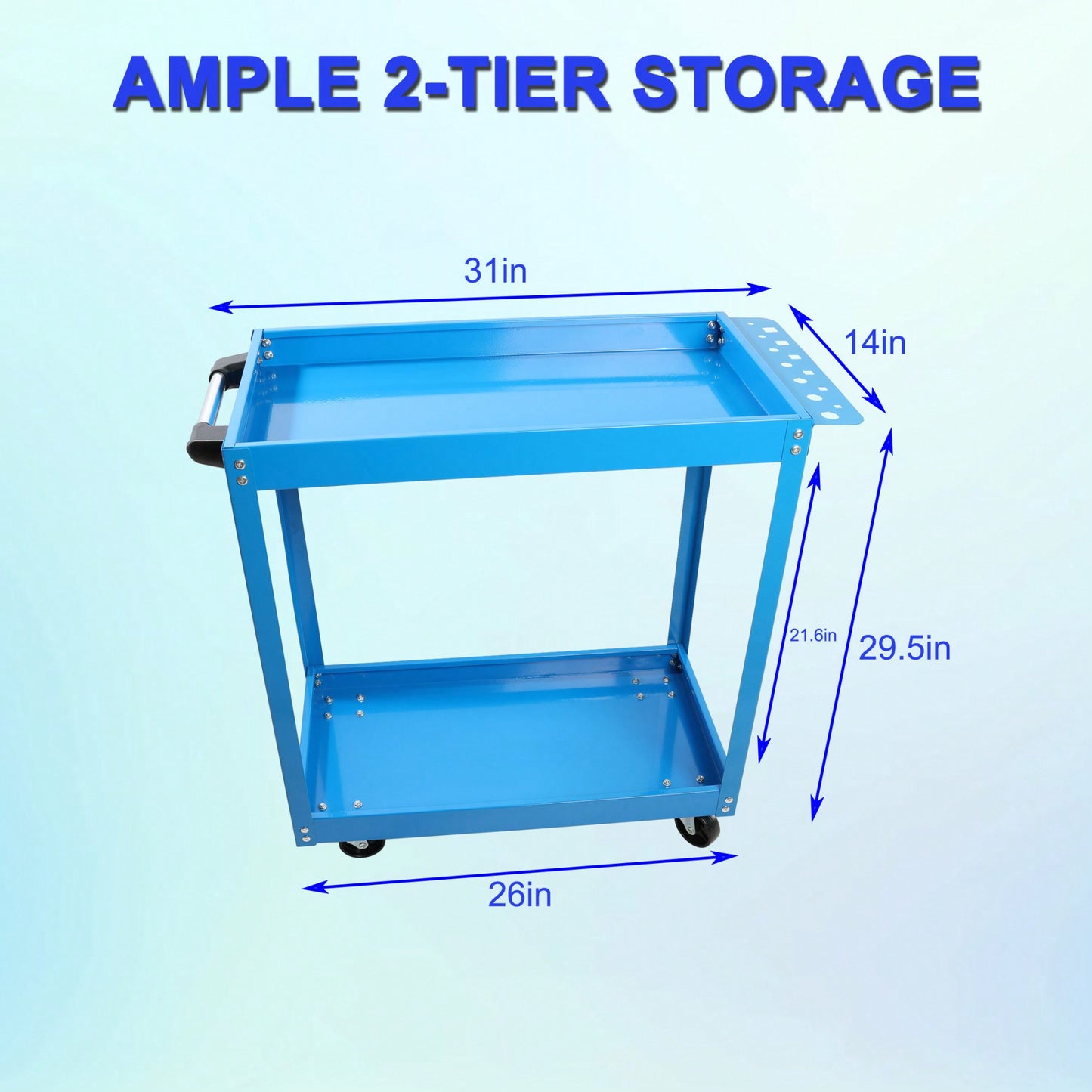 Heavy-Duty Lockable Steel Tool Cart on Wheels 400 LBS Capacity Dual Layer Blue Utility Cart for Garage Workshop Warehouse