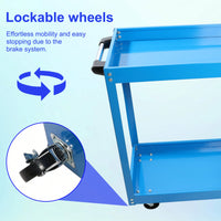 Heavy-Duty Lockable Steel Tool Cart on Wheels 400 LBS Capacity Dual Layer Blue Utility Cart for Garage Workshop Warehouse