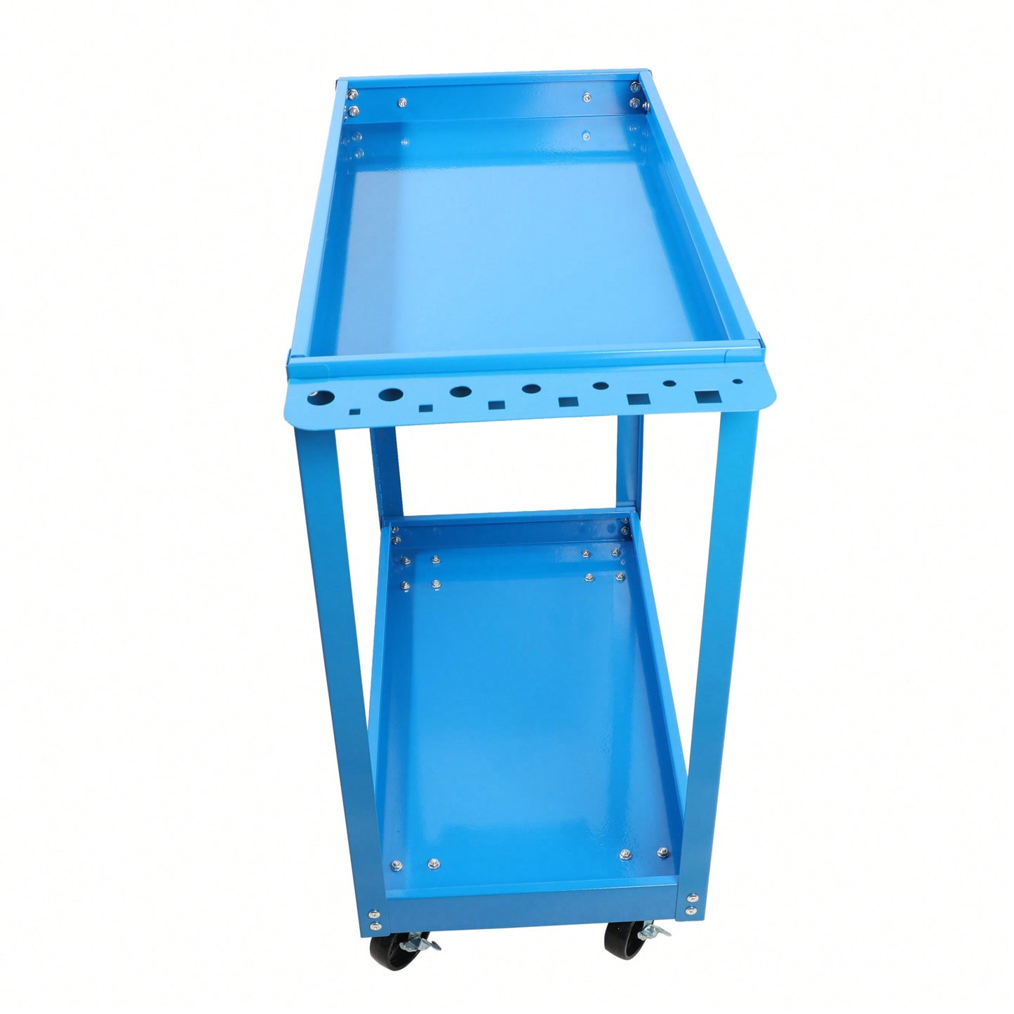 Heavy-Duty Lockable Steel Tool Cart on Wheels 400 LBS Capacity Dual Layer Blue Utility Cart for Garage Workshop Warehouse