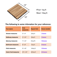 10 PCS Interlocking Striped Deck Tiles - 12" X 12" Light Gray Acacia Hardwood For Outdoor Patios, Balconies, And Pool Areas