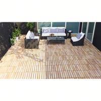 10 PCS Interlocking Striped Deck Tiles - 12" X 12" Light Gray Acacia Hardwood For Outdoor Patios, Balconies, And Pool Areas