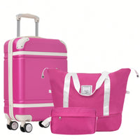 Stylish 20-Inch Hardshell Carry-On Luggage Set With Double Spinner Wheels And TSA Lock - Vintage White Travel Bag