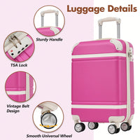 Stylish 20-Inch Hardshell Carry-On Luggage Set With Double Spinner Wheels And TSA Lock - Vintage White Travel Bag