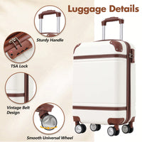 Stylish 20-Inch Hardshell Carry-On Luggage Set With Double Spinner Wheels And TSA Lock - Vintage White Travel Bag
