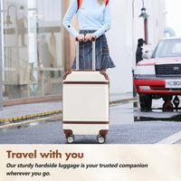 Stylish 20-Inch Hardshell Carry-On Luggage Set With Double Spinner Wheels And TSA Lock - Vintage White Travel Bag