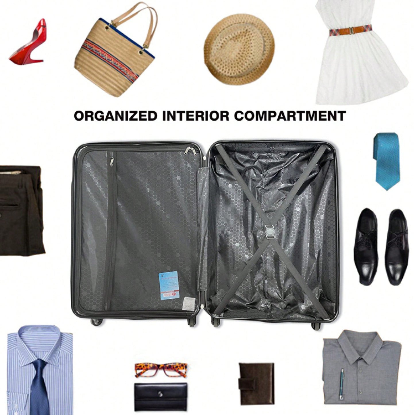 Lightweight 3-Piece ABS Luggage Set With Spinner Wheels, TSA Lock & Hooks - Gray (20/24/28)