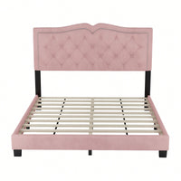 Modern Velvet Queen Size Upholstered Bed Frame With Tufted Headboard And Rivet Design - Chic Pink Platform Bed