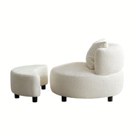 Cozy Beige Teddy Fabric Chair With Ottoman And Side Table – Perfect Comfy Seating For Living Room, Bedroom, Or Office