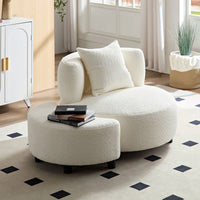 Cozy Beige Teddy Fabric Chair With Ottoman And Side Table – Perfect Comfy Seating For Living Room, Bedroom, Or Office