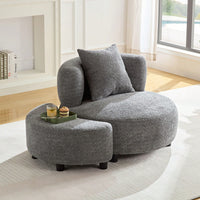 Cozy Beige Teddy Fabric Chair With Ottoman And Side Table – Perfect Comfy Seating For Living Room, Bedroom, Or Office