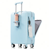 Light Blue 3-Piece Luggage Set with USB Port Airline Approved Carry-On Spinner Wheels 20 24 28 Inch Hard Shell