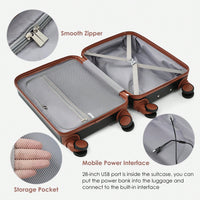 Light Blue 3-Piece Luggage Set with USB Port Airline Approved Carry-On Spinner Wheels 20 24 28 Inch Hard Shell