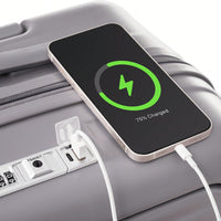 Light Blue 3-Piece Luggage Set with USB Port Airline Approved Carry-On Spinner Wheels 20 24 28 Inch Hard Shell