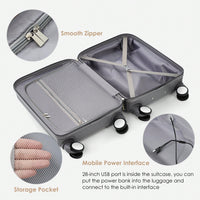 Light Blue 3-Piece Luggage Set with USB Port Airline Approved Carry-On Spinner Wheels 20 24 28 Inch Hard Shell