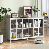 Sturdy Metal Modern Sideboard Buffet Cabinet With Adjustable Feet, Glass Doors, And Ample Storage Space