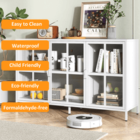 Sturdy Metal Modern Sideboard Buffet Cabinet With Adjustable Feet, Glass Doors, And Ample Storage Space