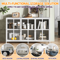 Sturdy Metal Modern Sideboard Buffet Cabinet With Adjustable Feet, Glass Doors, And Ample Storage Space