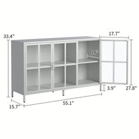 Sturdy Metal Modern Sideboard Buffet Cabinet With Adjustable Feet, Glass Doors, And Ample Storage Space