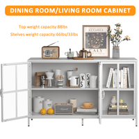 Sturdy Metal Modern Sideboard Buffet Cabinet With Adjustable Feet, Glass Doors, And Ample Storage Space