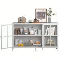 Sturdy Metal Modern Sideboard Buffet Cabinet With Adjustable Feet, Glass Doors, And Ample Storage Space