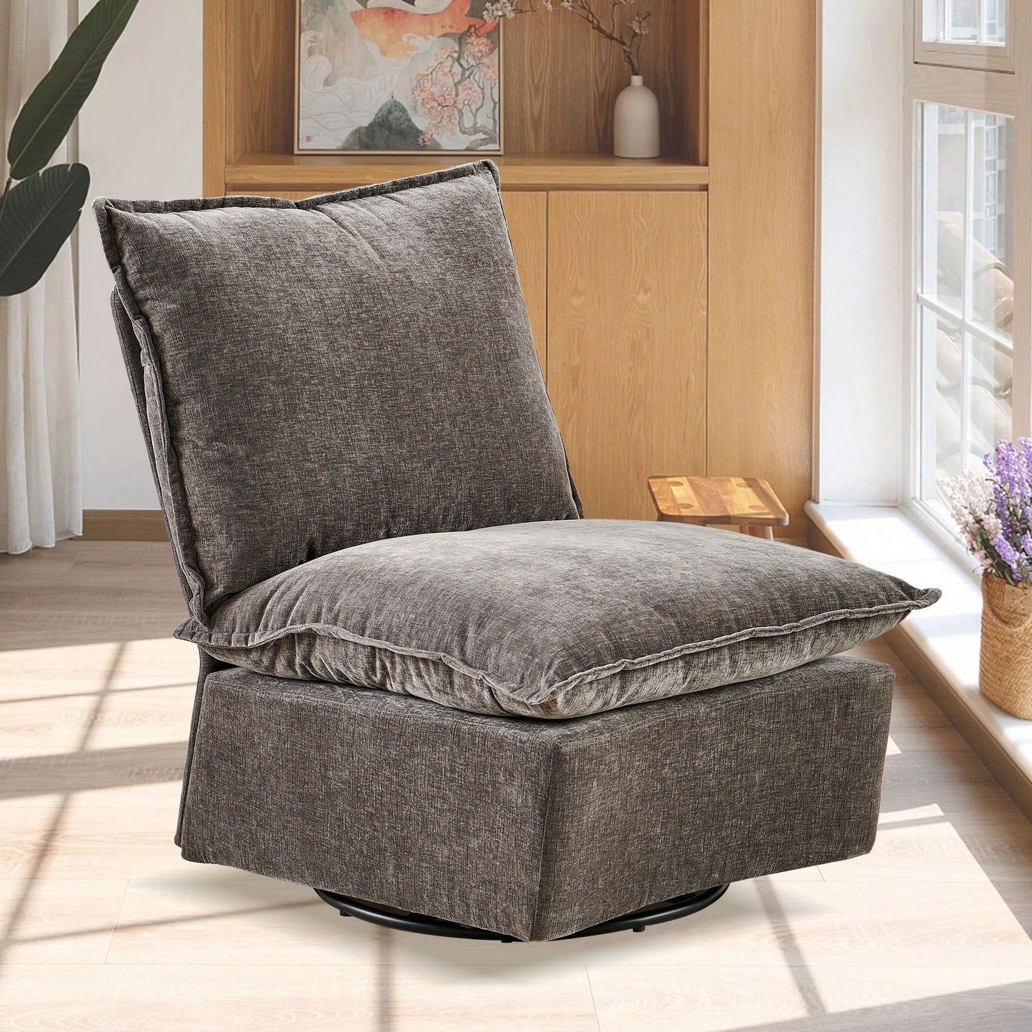 Detachable Chenille 360 Swivel Rocker Chair - Comfortable Single Sofa Lounge For Living Room & Bedroom