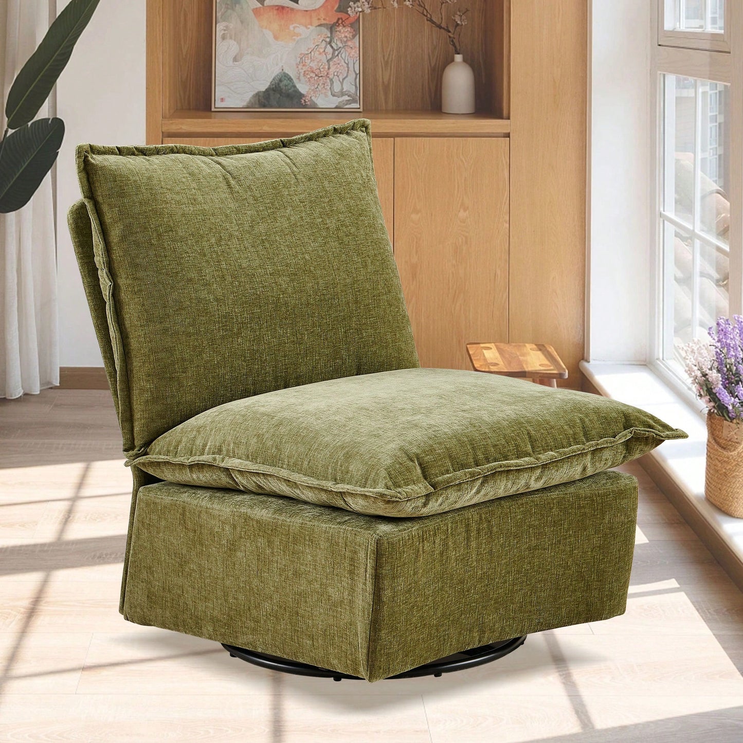 Detachable Chenille 360 Swivel Rocker Chair - Comfortable Single Sofa Lounge For Living Room & Bedroom