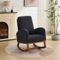 Cozy 27.2 Inch Rocking Glider Chair with High Back and Side Pocket for Nursery Bedroom Stylish Accent Armchair with Rubber Wood Legs Black