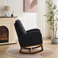 Cozy 27.2 Inch Rocking Glider Chair with High Back and Side Pocket for Nursery Bedroom Stylish Accent Armchair with Rubber Wood Legs Black